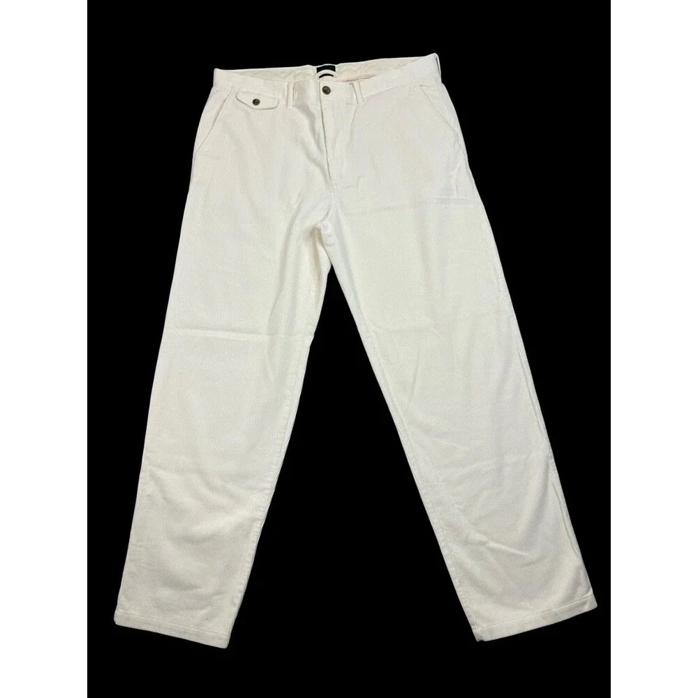 J.Crew Mens Corduroy Pants 38x34 Ivory 10-Wale Straight Fit Preppy Heritage